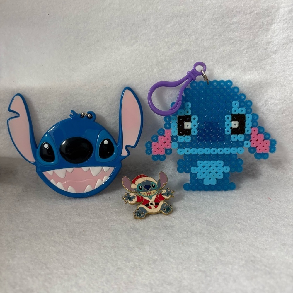 SET OF 3 STITCH Santa Pin Mirror Hama Melty Beads Keychain Japan